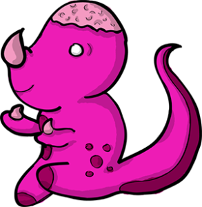 Colored digital drawing of a pink iguanadon.This is a player character option from the Prometheusaurus game.