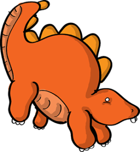 Colored digital drawing of an orange stegosaurus. This is a player character option from the Prometheusaurus game.