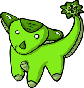 Colored digital drawing of a lime anklyosaurus. This is a player character option from the Prometheusaurus game.