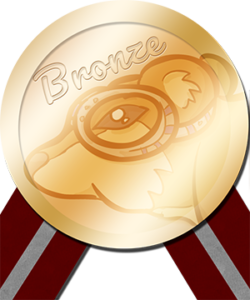 Graphic of a bronze colored medal with a burgundy ribbon that has a silver stripe extending from two bottom corners. The medal says "Bronze" and features an image of the squirrel's face with goggles on.