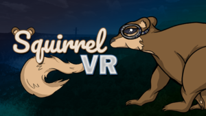Cover image for Squirrel VR's store page, featuring a logo that says "Squirrel VR" with ears on the S and a tail extending from the "VR". To the right, an image of the squirrel faces toward the logo